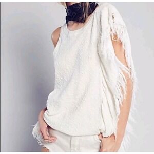 Free People Treat Me Tender Textured Top Ivory Small Boho Romantic Cottagecore